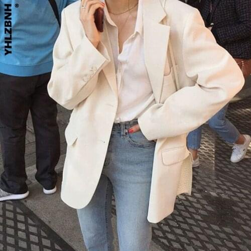 YHLZBNH Autumn Winter Womans Solid Temperament Casual Suit Jacket British Style Long Sleeve Lapel Business Office Ladies Top