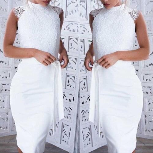 Febelle Womens Summer Lace Flower Bodycon Party Cocktail Ladies Sleeveless White Party Dress Sexy Lace Dresses Clothes #278809