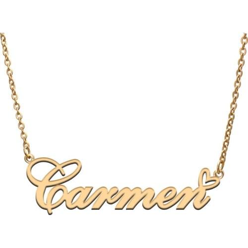 Love Heart Carmen Name Necklace for Women Stainless Steel Gold & Silver Nameplate Pendant Femme Mother Child Girls Gift