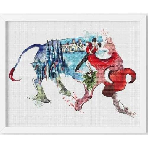 Gold Collection Lovely Counted Cross Stitch Kit Bullfight Spain Cattle Cow Waltz Dance Couples