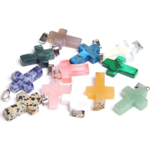 1pc cross natural stone pendants faith quartz crystal pendants jewelry wholesale handmade cross pendants jewelry bulk gifts DIY