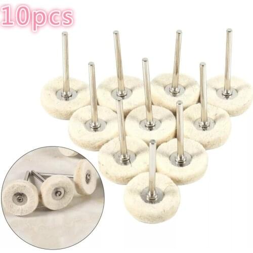 10pcs Soft Wool Polishing Wheel Column Felt Buffing Grinding Pad Metal Handle Accessories Rotary Tools 25mm