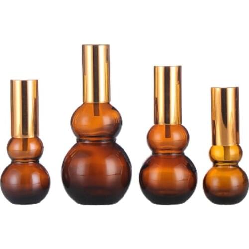 Empty 20/30/50/100ML Glass Mist Spray Bottle Gourd Shaped Amber Oil Dropper Bottle Refillable Emulsion Lotion Pump Bottle 10pcs