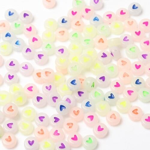 100pcs7mm Fluorescent green acrylic Multicolor love pattern beads for jewelry accessories DIY bracelets necklace making
