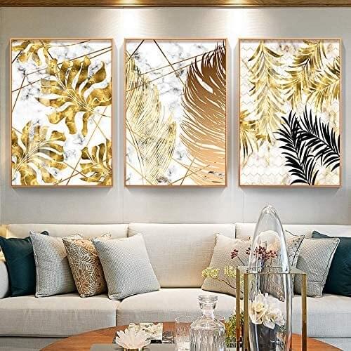 Unframed 3Set Yellow Leaf Print Wall Art Canvas for Office Canvas Print Wall Art picture Oil Painting for Living Room