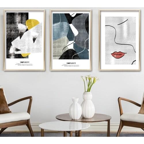Abstract Wall Art Posters Minimalist Line Face Canvas Painting Colorful Geometric Paintings Modern Living Room Home Decoration