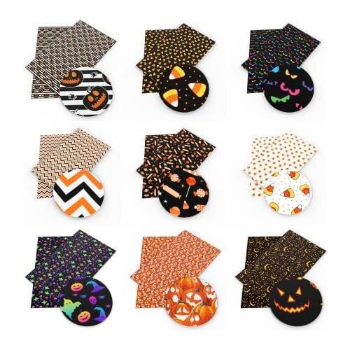 David accessories 20*33cm Halloween Skull Printed Faux Synthetic Leather Patchwork for Bows Bags Wallet DIY Project,1Yc11394