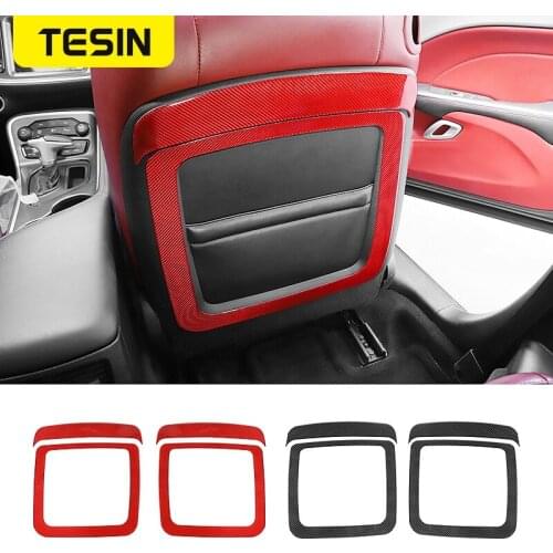 TESIN Carbon Fiber Interior sticker Car Seat Back Decoration Trim Cover Stickers For Dodge Challenge 2015-2019 Accessories