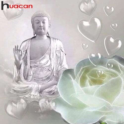 Huacan Diamond Painting Full Drill Buddha Embroidery Cross Stitch Lotus Flower Mosaic Religion Home Decor
