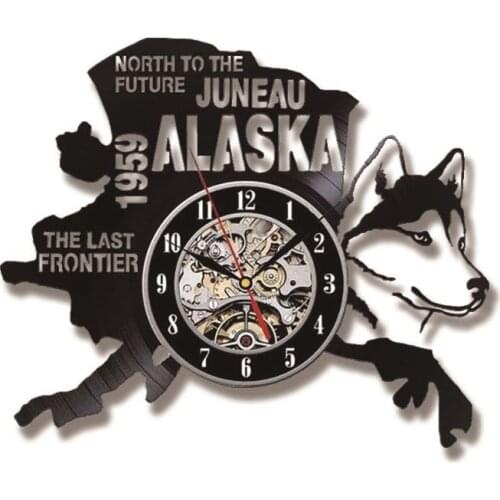 USA Cityscape Vinyl Record Clock North To The Future Juneau Modern The Last Frontier Alaska Decor Vintage Gift Alaska Dog Decor