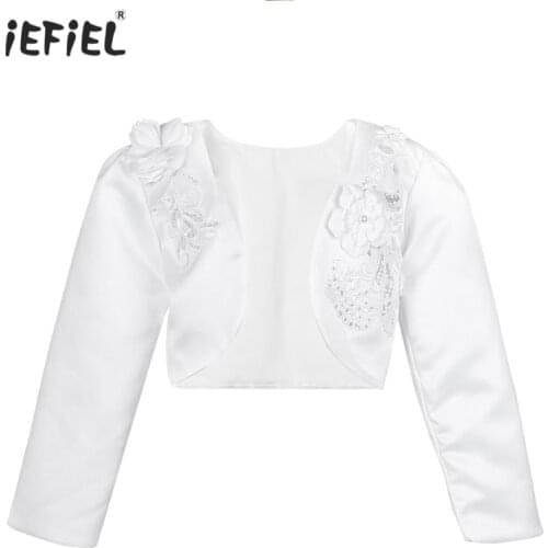White Baby Girls Lace Bridal Baby Bolero Wedding Jackets Baby Girl Clothes Long Sleeves Short Cropped Wrap Shrug Dress Outerwear