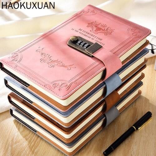 A5 Dairy Notepad With Lock Personal Password Notebook Leather Soft Cover Squred Books For Records Office Stationery Accessories
