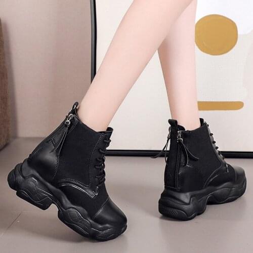 Women Ankle Boots 8.5cm Heels Thick Bottom Platform Sneakers Autumn Stylish Thick Sole Casual Shoes Outdoor Walking Sport Shoes