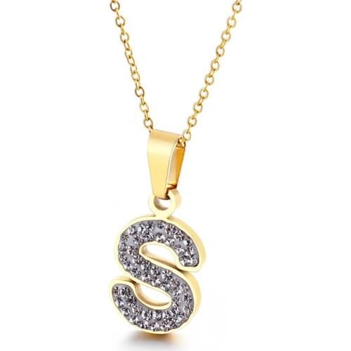 New Titanium Steel Full CZ Stones 26 English Letter Necklace Female DIY Pendant CZ Stones Clavicle Chain Necklace