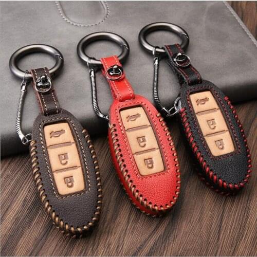 Genuine Leather Car Key Cover Case For Nissan Teana X-Trail Murano March Geniss Tiida Qashqai Livina Sylphy Sunny Juke Almera