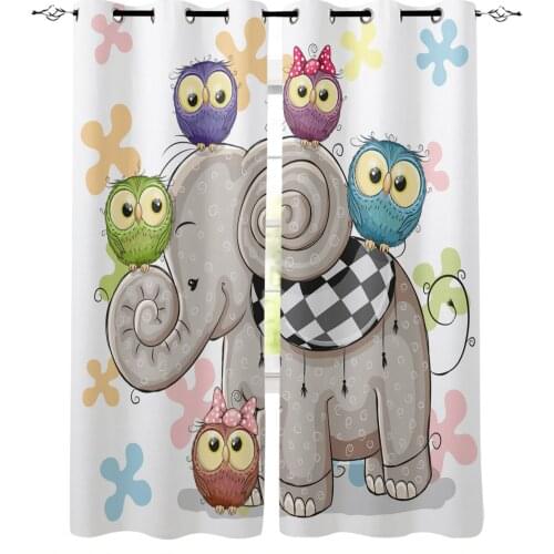 Cartoon Elephant And Owl Curtain for Kids Room Bedroom Curtain Cartoon Window Curtain for Boys Colorful cortinas
