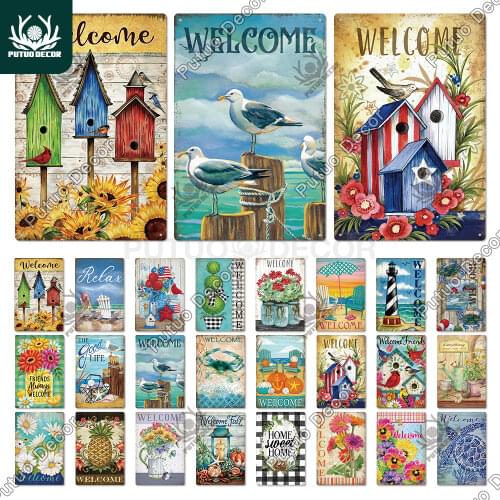 Putuo Decor Welcome Home Vintage Metal Tin Sign Wall Decor Home Sweet Home Sign Family Garden Farm Beach Hut Wall Decoration