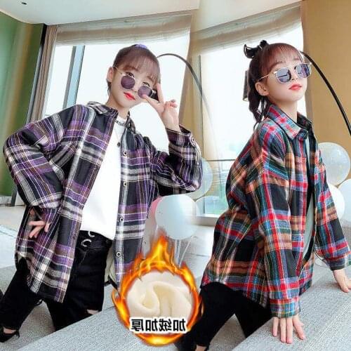 Plus Velvet Children Clothes Spring Summer Girls Cotton Blouses Shirts Kids Teenagers Outwear Buttons Breathable High Quality