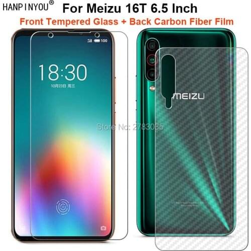 For Meizu 16T 6.5" 1 Set = Soft Back Carbon Fiber Film + Ultra Thin Premium Full Cover Tempered Glass Front Screen Protector