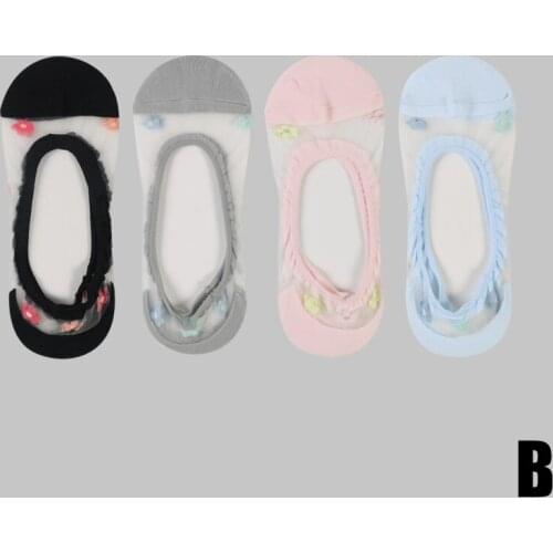 DONG AI 4 Pairs No Show Crystal Silk Socks Summer Thin Women Breathable Invisible Transparent Socks Low Cut Indie Style Girl Sox