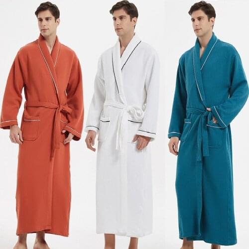 2021 New 100% cotton bathrobe men women lovers waffle bathrobe robe summer hotel bathrobe Male Casual Homewear Pajamas Prolong