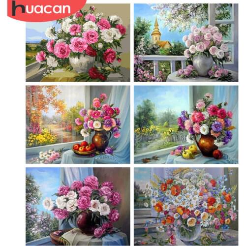 HUACAN 5D DIY Diamond Painting Rose Mosaic Vase Handicraft Full Square/Round Diamond Embroidery Flower Window Wall Art