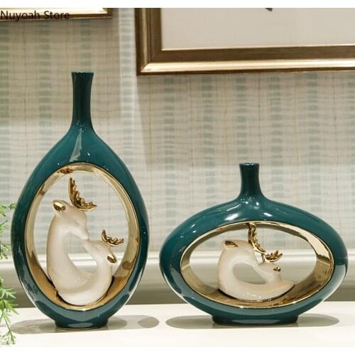 European Style Light Luxury Ceramic Crafts Vase Creative Dried Flower Flower Arrangement Accessories Living Room Decoration