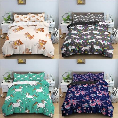 3D Cute Cartoon Bedding Set with Pillowcase Duvet Cover Bedclothes Quilt Cover Queen King Size for Kids Home