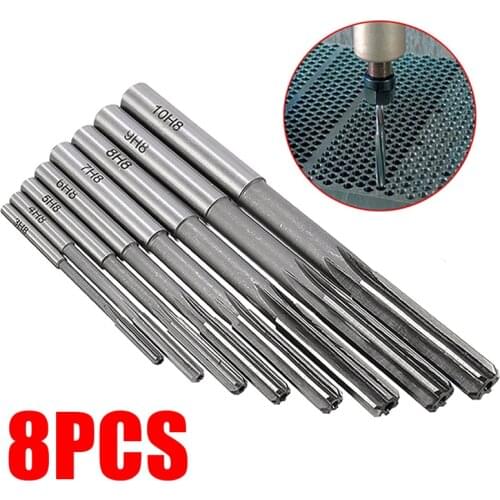 8PCS 3/4/5/6/7/8/9/10mm HSS Hand Reamer Kit Straight Shank H8 Chucking Reamers Set Cutter Tool For Bore Machine