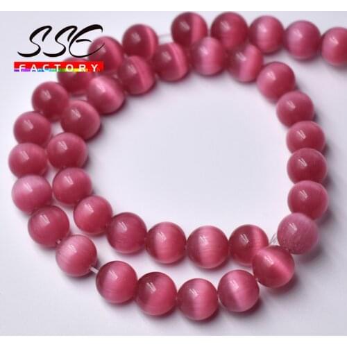 Rose Red Cat Eye Stone Beads Glass Round Loose Spacer Opal Beads 4/6/8/10/12 mm For Jewelry Making DIY Bracelets Accessories 15"