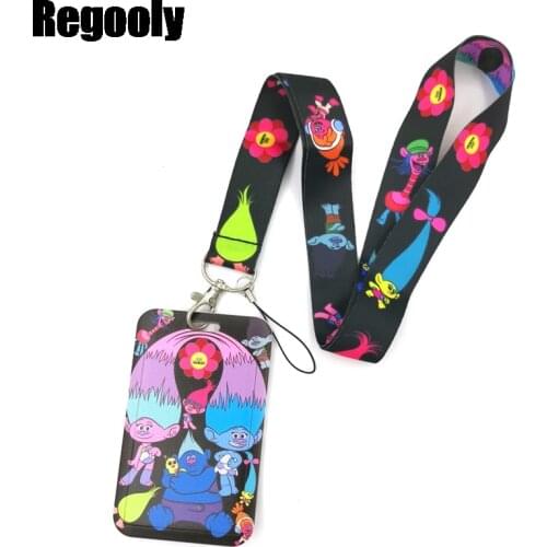 Colorful Troll Cartoon Characters Lanyard Credit Card ID Holder Bag Student Women Travel Card Cover Badge Keychain Decorations