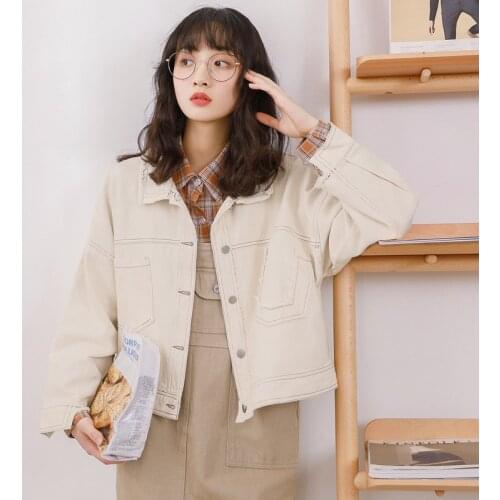 Boyfriend jeans jacket women Oversized Crop womens denim jacket Vintage Casual Loose Coat Women Long Sleeve Womens jacket