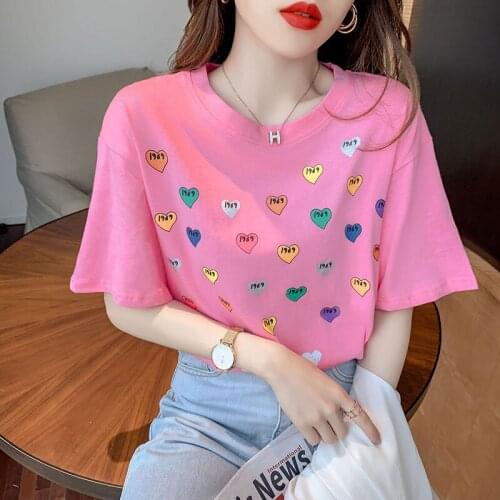 Summer Short Sleeve Heart-shaped print Fashion Lady T-shirts Top T Shirt Ladies Womens Graphic Female Tee T-Shirt y2k tops