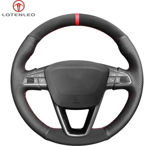LQTENLEO Black Genuine Leather Suede Steering Wheel Cover For Seat Leon 5F Mk3 2013-2019 Ibiza 6J Tarraco Arona Ateca Alhambra