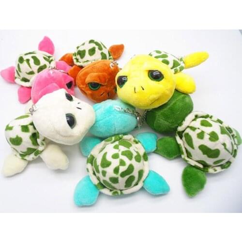 8cm Small toys Colorful sea turtle keychain ornament Plushed toy hanging pendant for bags
