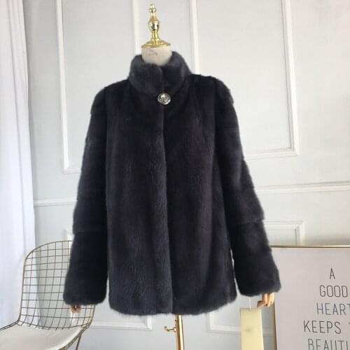 Real Mink Fur Women Medium long Coat Female detachable sleeves stand coollar Mandarin Collar good quality Real Mink Fur Jacket