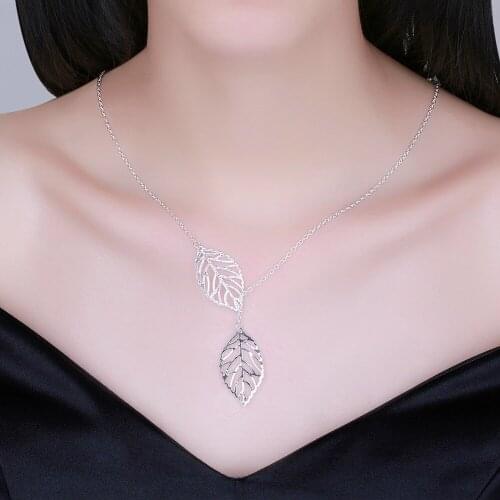 M925 sterling Silver color Christmas jewelry necklace (white) new fashion women necklace jewelry creative leaf pendant N1004