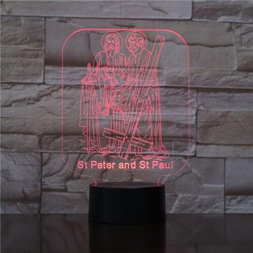 St Peter and St Paul of God 3D Acrylic LED Night Light Illusion Home Decor Optical Lamp Lighting USB Touch Luminous Novelty Gift