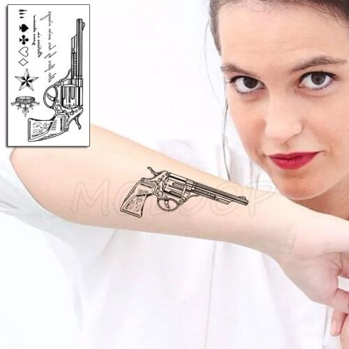 Gun Star Crown Playing Card Pattern Element Temporary Tattoo Sticker Fake Tattoos for Women Men Body Makeup Waterproof Stickers