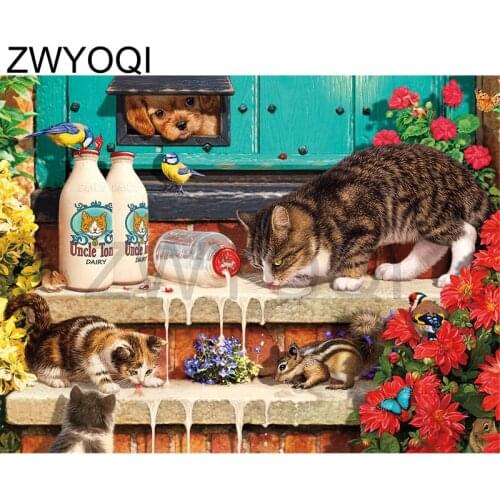 Full Square Diamond embroidery Cat milk flower DIY3D Diamond painting Cross stitch cat Full Round Diamond mosaic Cat milk flower