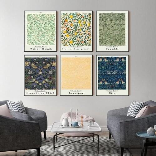 William Morris Poster Print Flower Leaf Fruit Bird Museum Exhibition Wall Art Canvas Painting for Living Room Picture Decoration
