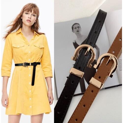 Spring Summer Thin Leather Women Belt for Dress Shirts Gold Metal Buckle Waistband