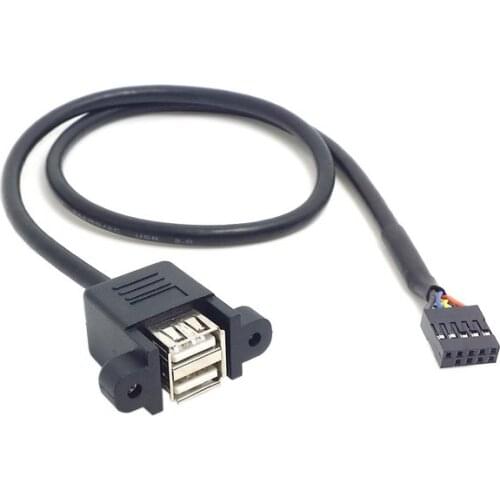 50cm Stackable Dual USB 2.0 A Type Female to Motherboard 9 Pin Header Cable with Screw Panel Holes