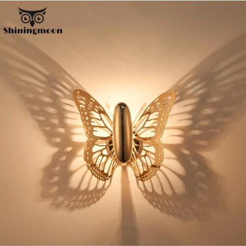 Nordic Crystal Wall Lamp Butterfly Lampshade Art Decoration Vanity Light Living Room Bathroom Wall Sconce Lamp Loft Fixtures