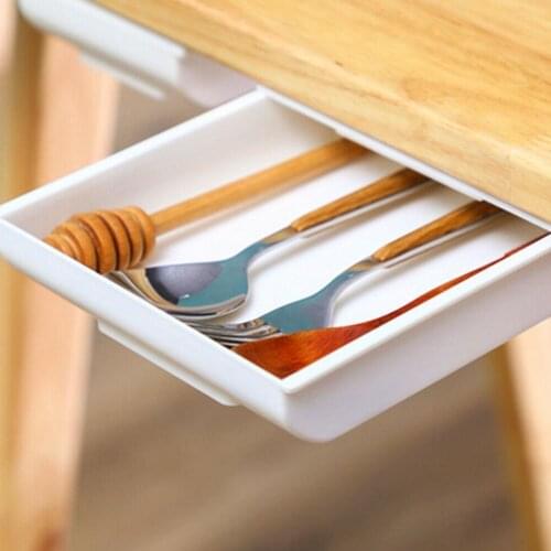 Hidden Storage Box Self-Adhesive Under Desk Drawer Makeup Paste Holder Pencil Case Supplies Stationery Organizer Under Tabl S1X2