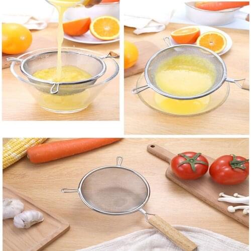 201/304Stainless Steel Drain Scoop Wooden Handle Double Ear Frying Household Kitchen Utensils Surface Drain Filter Net