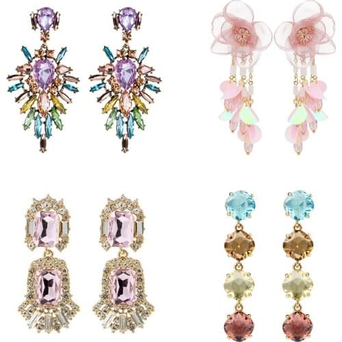 Rhinestone Colloection Colorful Women Drop Earrings Long Crystal Bohemian Party Ear Decoration Best Gift for Girlfriend ET1160