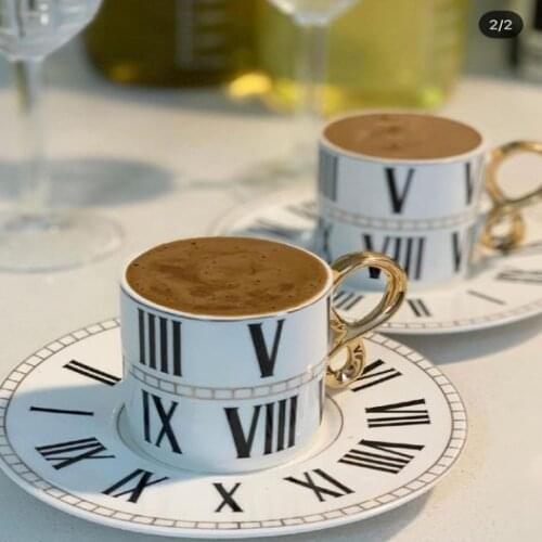 Turkish Porcelain Greek Arabic Coffee Espresso Cups and Saucers Set of 6, Patterned Cup, Luxury Coffee Set