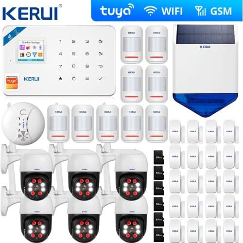 Kerui W18 WIFI GSM Burglar Home Security Alarm System 3MP Wifi IP camera Outdoor Solar Siren Smoke Sensor Camera Wifi