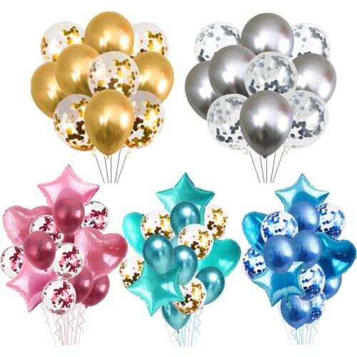 Heart Star Gold Confetti Balloon Metallic Chrome Latex Balloons Birthday Party Decoration Kids Adult Air Balls Wedding globos